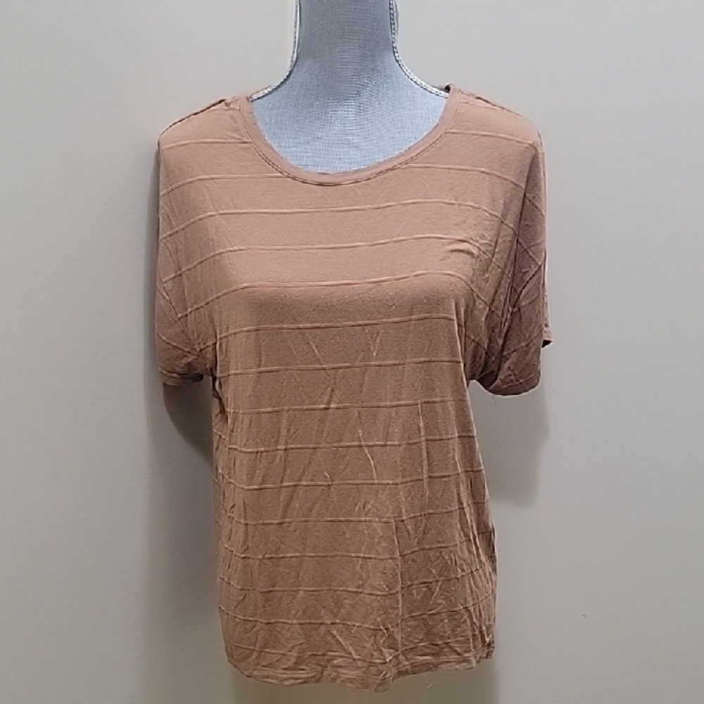 💖prAna Foundation Slouch Soft Short Sleeve Top Vino Heather Stripe Sm P2P20 L24